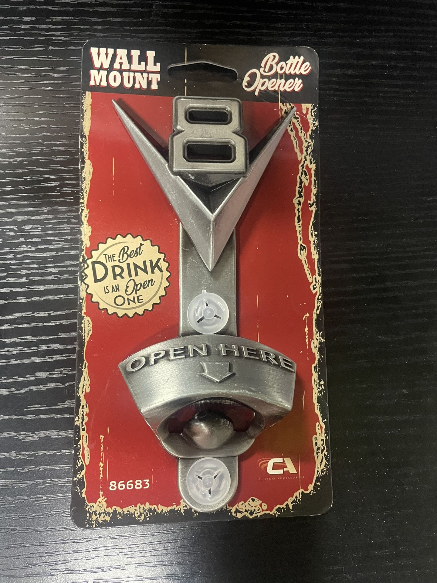 NEW - V8 Engine Metal Silver Wall Mount Bottle Opener - Bar Office