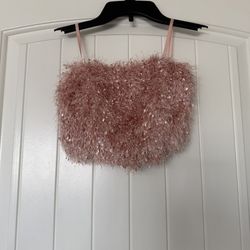NEW Fluffy Blush Pink Y2K Fairycore Bandeau Top ✨🩰 Soft Shaggy Tube Top – Size S