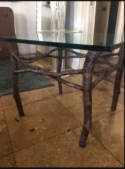 Vintage Rustic Faux Bois Branch Metal/ Glass End Table