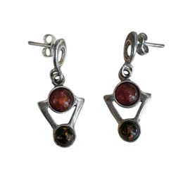 Vintage Sterling Silver Multitone Baltic Amber Earrings – Modernist Design 