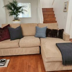 Modern Living Spaces Beige Suede Sectional w/ Chaise – Excellent Condition!