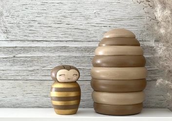 Wooden Bee  in a Beehive Box