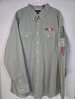 Wrangler Men's Mexico Flag Logo Geo Print Long Sleeve Button-Down Western Shirt