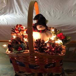 Lighted  Pinecone  Decorative  Christmas  Basket 
