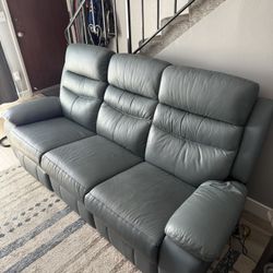 Blue/grey Dual Power Reclining Sofa