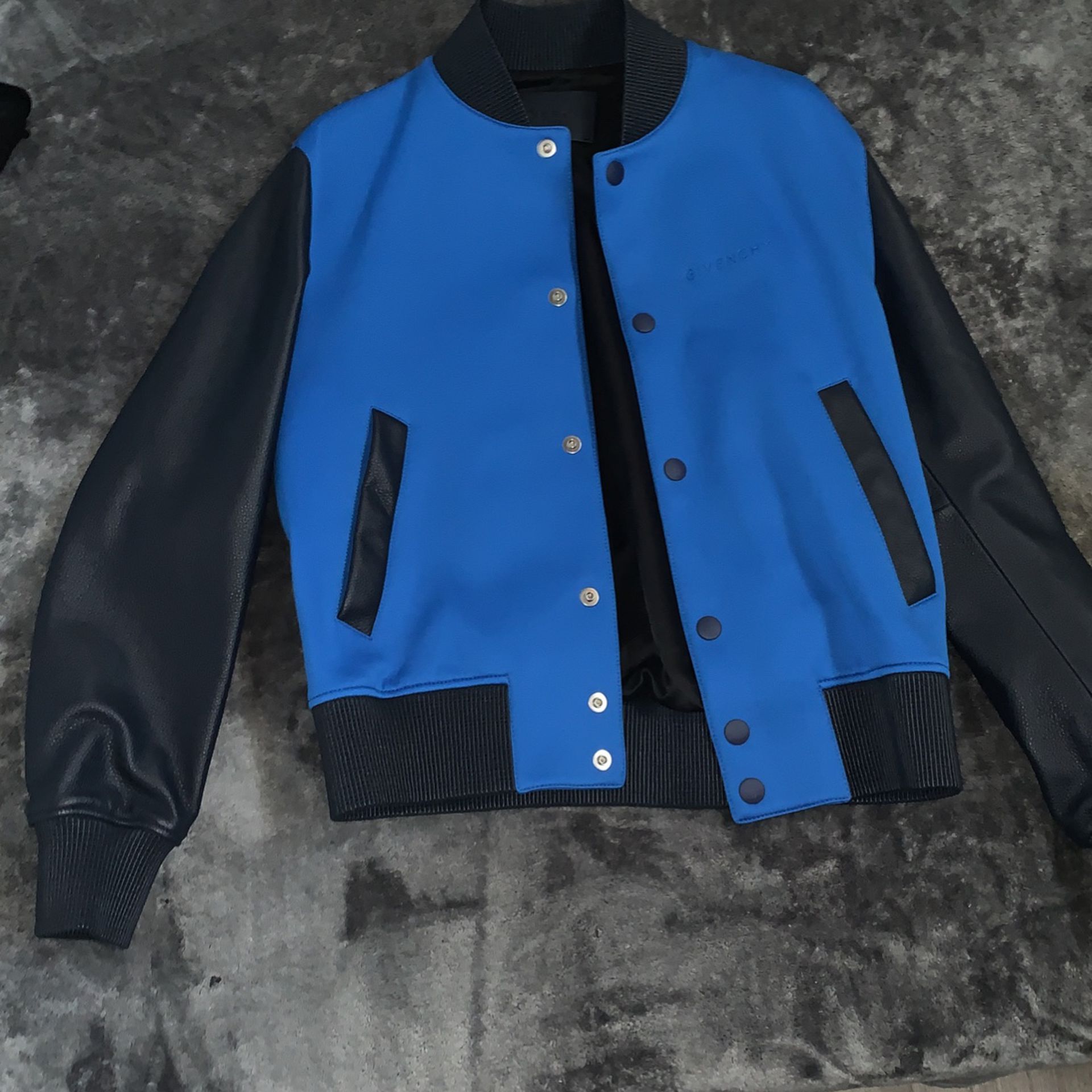 Blue Givenchy Coat With Leather Sleeves 