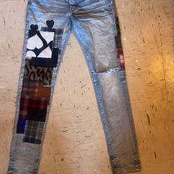 Amiri Size 32 Blue Denim patchwork 