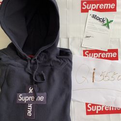 SUPREME Cross  Box Logo Hoodie Large ( Navy )