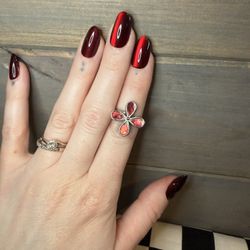 Simulated Fire Opal Adjustable Ring