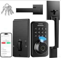 Fingerprint Keypad Deadbolt with Handle Set, Keyless Entry Door Lock, Door Locks for Front Door Lock Set, App Control, Auto Locking, Easy to Install, 