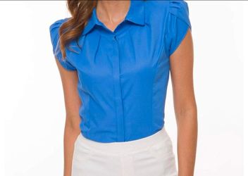 Women's Cotton Collared Business Casual Button Down Blouse - Blue, size 4