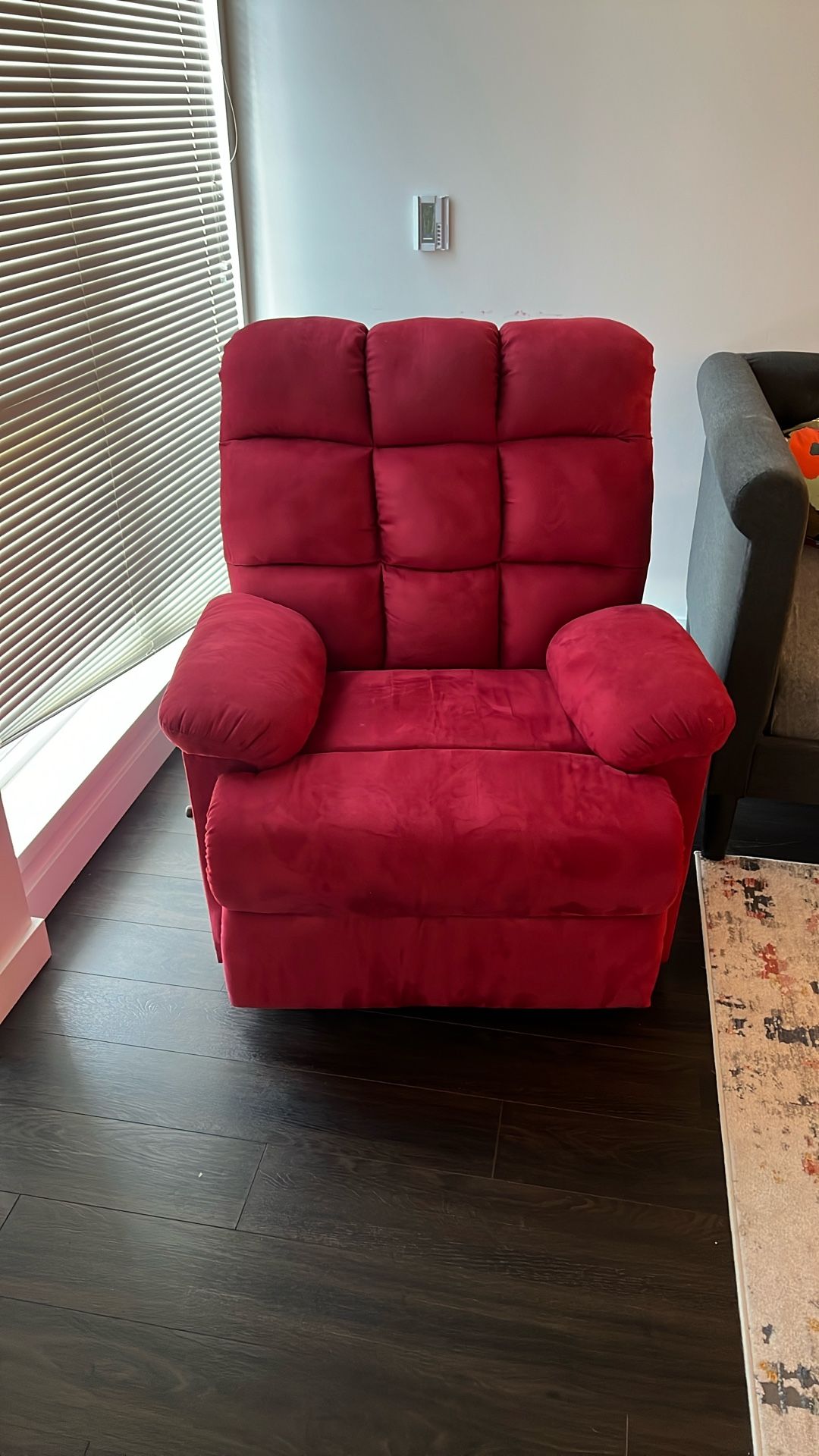 Plush red fabric recliner - $200