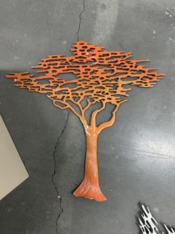 Metal Wall Having Sculpture African Tree Silhouette 