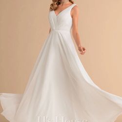 A Line V Neck Floor Length chiffon Wedding Dress