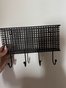 Black Metal Wall Shelf with Key Hooks