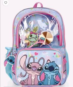 Lilo & Stitch Blue Backpack Set with Lunch kit, Headphones and Water Bottle