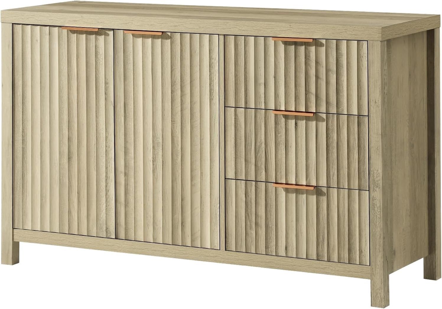 Oxford Fluted Sideboard Buffet Cabinet with Storage, 47" Modern Credenza with 3 Drawers--Pale Oak