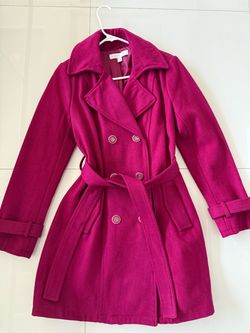 Magenta Double-Breasted Belted Wool Coat