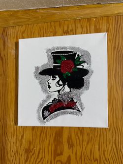 Glitter Canvas Art Woman with Top Hat