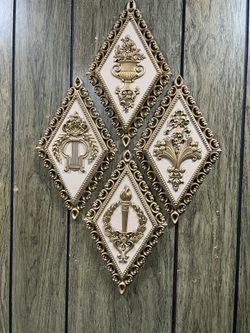 Homco Wall Decor 1971 MCM Set Of 4 Diamond Shaped Plaques