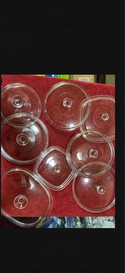 CA. PYREX GLASS LIDS & OTHERS. $8.00 EACH.