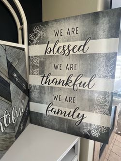 Large Farmhouse Canvas Wall Art – “We Are Blessed, We Are Thankful, We Are Family”