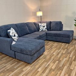 LH 👉$49 Down Payment  For Financing 👉 Navy Blue Sectional Couch With Double Chaise 