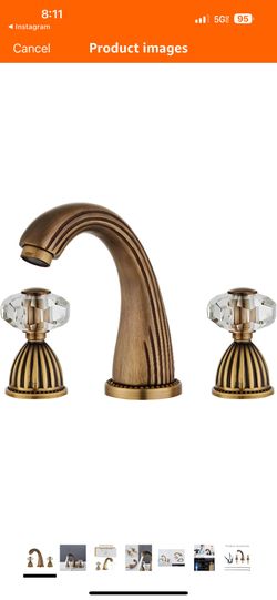 Antique Brass Bathroom Faucet Gold Three Holes Widespread Crystal Handle Bathroom Sink Faucets Retro Vintage Lavatory Vanity Faucet