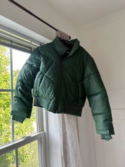 Fashion Nova Green Faux Leather Puffer Jacket