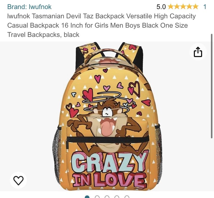 lwufnok Tasmanian Devil Taz Backpack Versatile High Capacity Casual Backpack 16 Inch for Girls Men Boys Black One Size Travel Backpacks, black