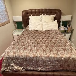 Queen Leather  Wingback Bed & Mattress 