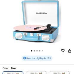 Record Player 3 Speed Bluetooth Portable Suitcase, Vinyl Phonograph with Built-in Bass & Speakers, Belt-Driven LP Player Support AUX-in RCA Line Out H