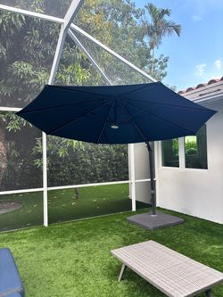 Navy Blue Cantilever Offset Patio Umbrella with LED Lights