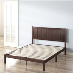 New Full Size Wood Platform Bed Frame With Headboard 