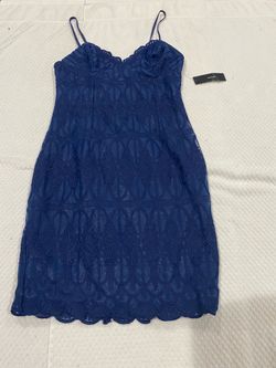 LULUS Blue Lace Mini Dress with Spaghetti Straps