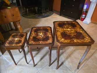 Marquetry Wood Nesting Tables Set of 3