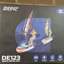 DEERC DE123 2.4GHz Remote Control Sailboat RC Boat w/ LED Lights – Ages 6+