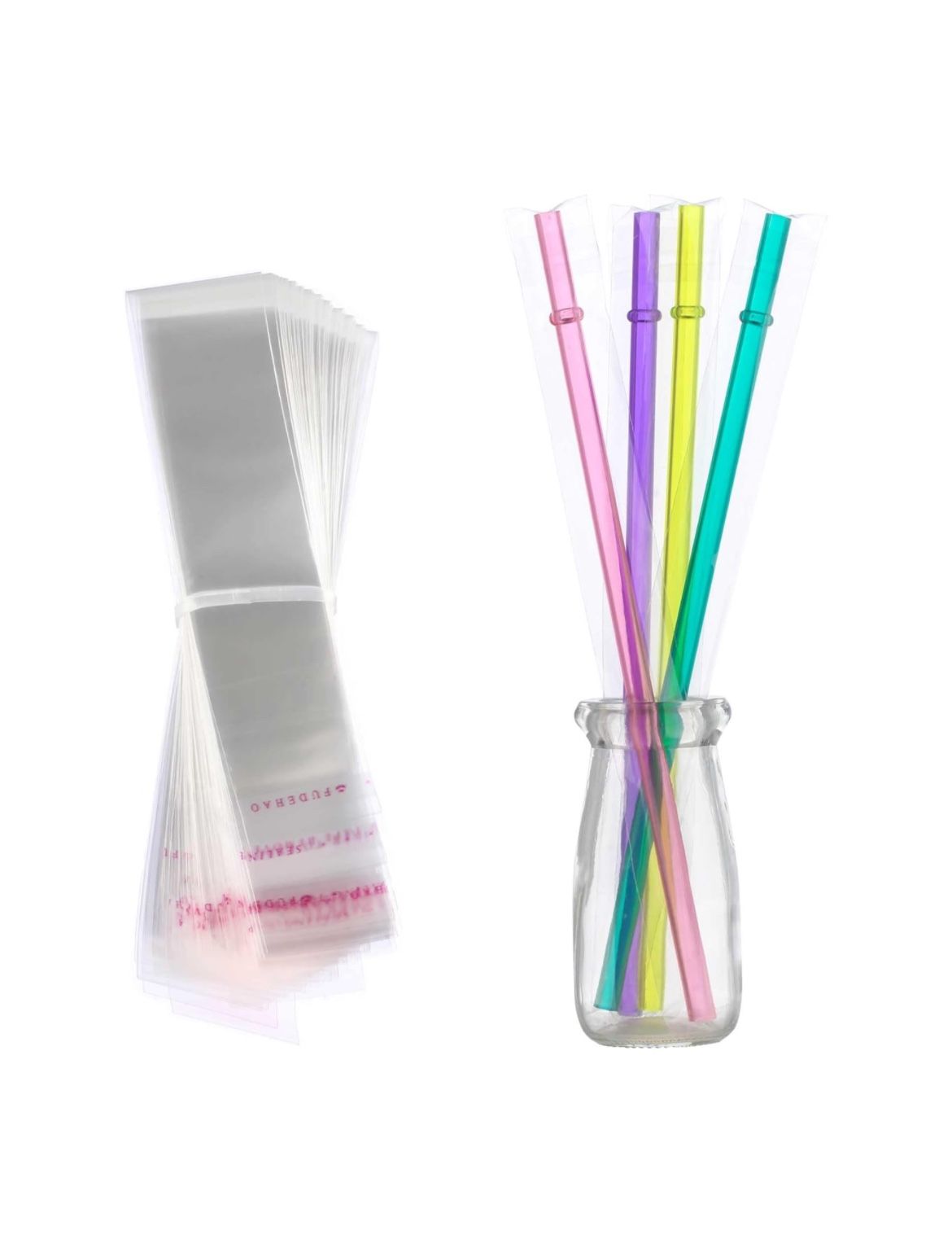 Self Sealing Cellophane Poly Bags for Drinking Straws 100 Pack, Clear NEW!!