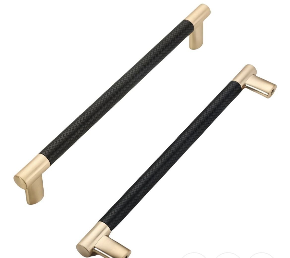 Coinkoly 10 Pack 7 Inch(177mm) Hole Center Kitchen Cabinet Handles Black and Gold Cabinet Pulls Knurled Kitchen Drawer Pulls Finish 8" Hardware Dresse