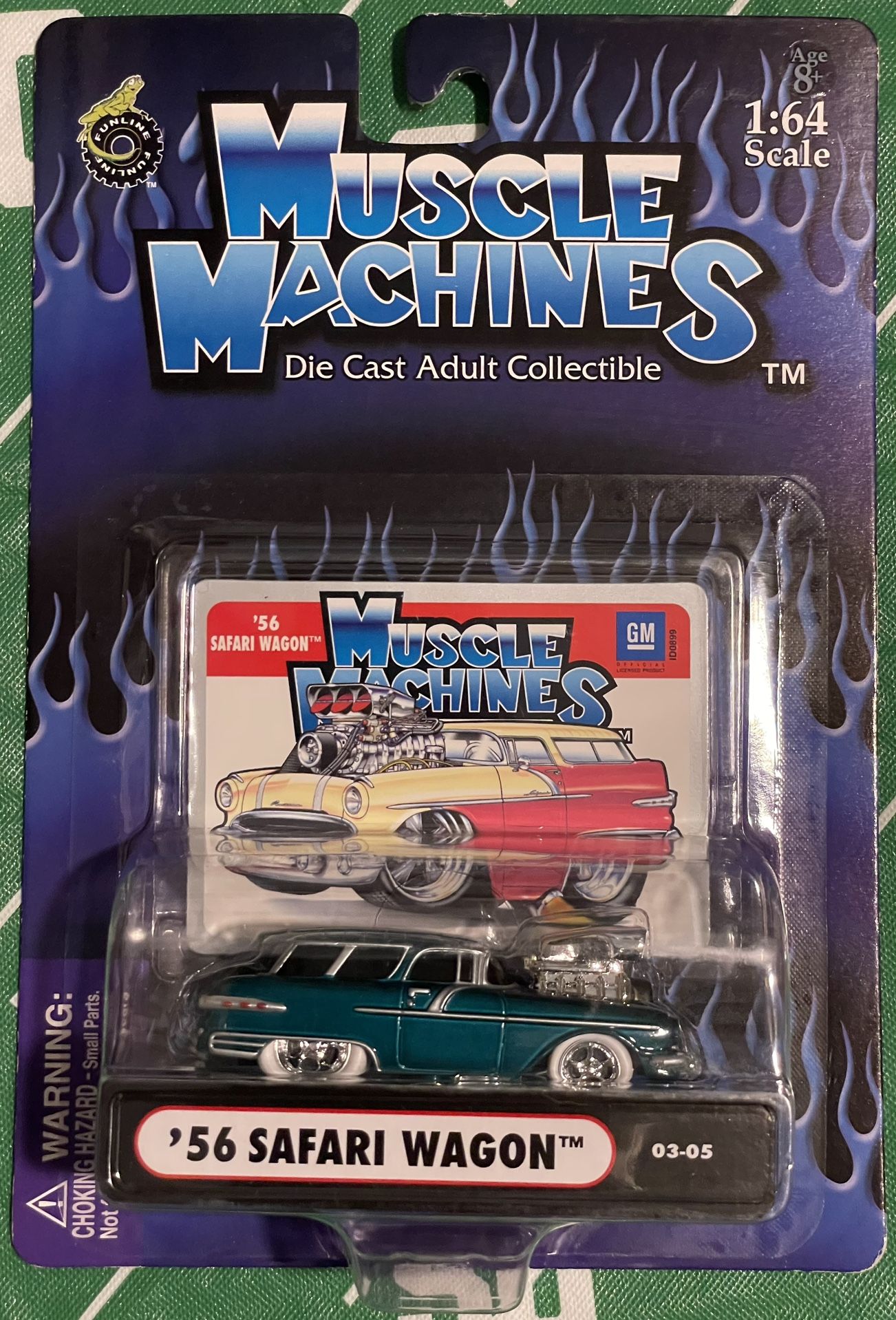 2003 Muscle Machines Green '56 Safari Wagon w/ Blower & White Tires -1:64-
