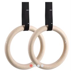 Femor Gym Rings, Wood Gymnastic Rings 1100lbs with 15ft Adjustable Straps, Heavy Duty Gym Equipment for Cross-Training Workout, Strength Training, Gym