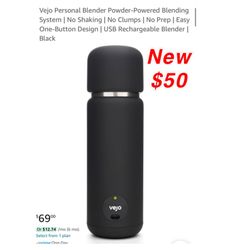 New Vejo Personal Blender Powder-Powered Blending System | No Shaking | No Clumps | No Prep | Easy One-Button Design | USB Rechargeable Blender | Blac