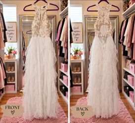 White Gold Sequin Bodice Ruffle Gown size 4 small