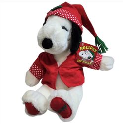 Vintage Peanuts Christmas Snoopy Plush 10" Stuffed Puppy Dog Animal Santa Hat