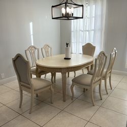 Extendable Dining Table - Solid Wood - Includes Two Table Leaves - Upholstered Chairs