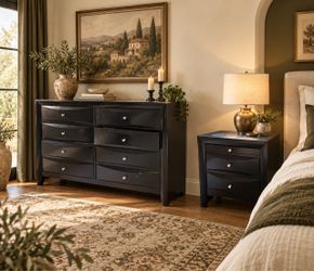 Like NEW WayFair Matching Black 8-Drawer Dresser & 3-Drawer Nightstand – 2-Piece Bedroom Set