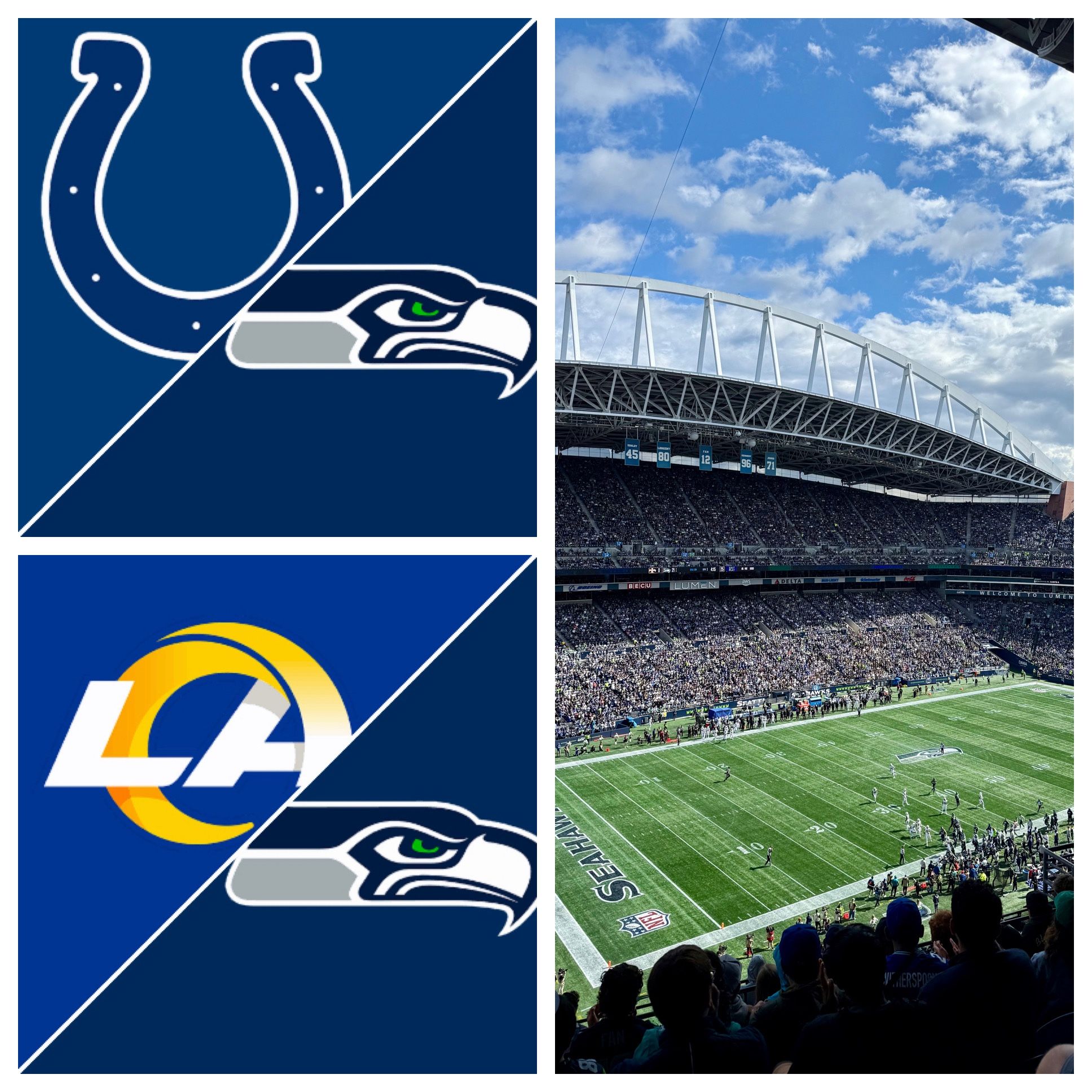 Seahawks Vs Colts & Rams. 3 Seats Together To Both Games