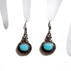 Vintage Sterling Silver & Turquoise Color Earrings, Southwest USA Style