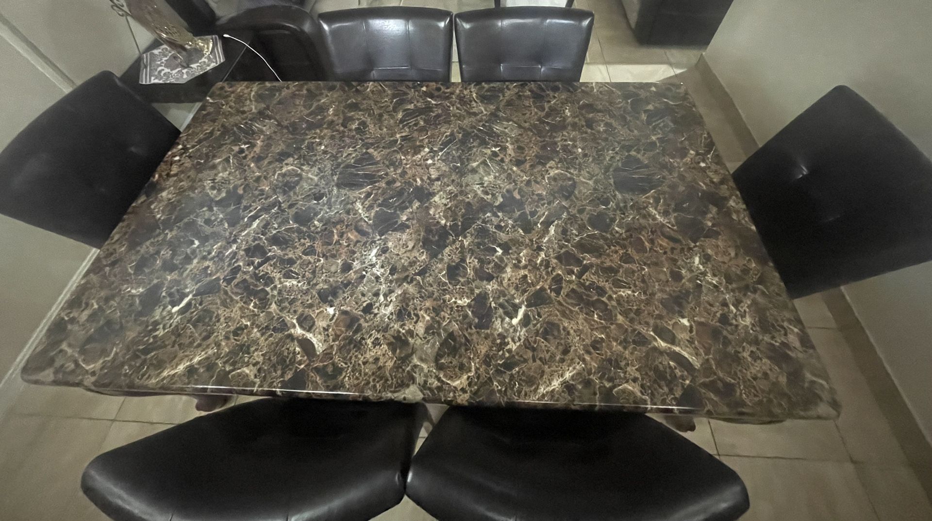 Brown Marble Dinner Table