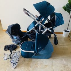 Uppababy Vista V2 Double Stroller with Car Seat and Bassinet Finn